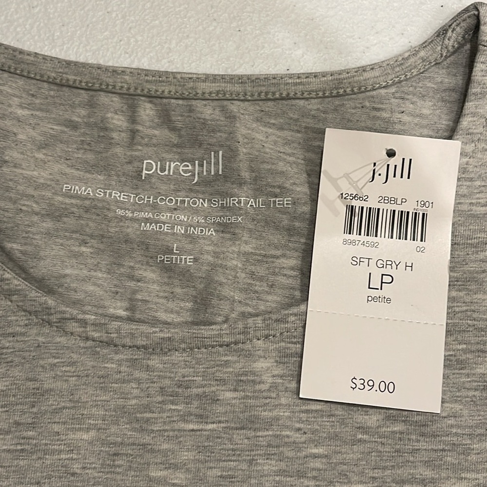 NEW Pure J Jill WOMENS LARGE PETITE Gray Stretch Long-Sleeve Shirttail Tee Shirt - Picture 13 of 16